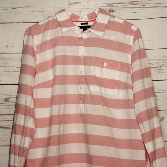 TOMMY HILFIGER Boyfriend Pink White Shirt Medium Tunic - Picture 2 of 5